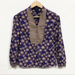 Boden blue printer popover blouse